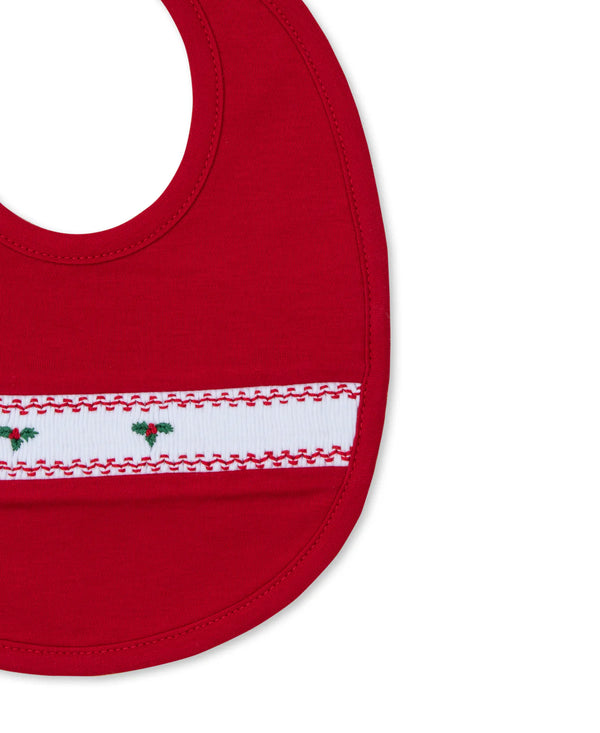 CLB Holiday Medley Red Hand Smocked Mistletoe Bib