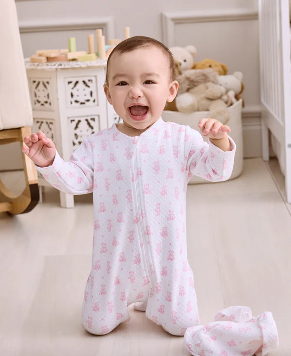 Teddy Bear Time Pink Jacquard Zip Footie