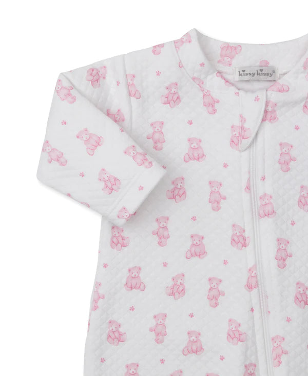 Teddy Bear Time Pink Jacquard Zip Footie