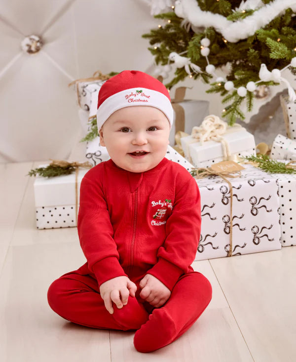 Kissy Kissy Baby's First Christmas Red Zip Footie