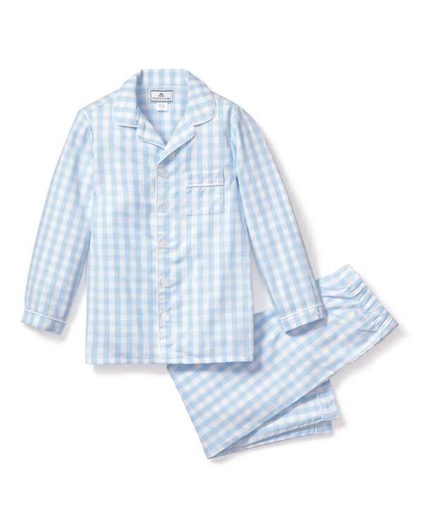 Kid's Twill Pajama Set, Light Blue Gingham