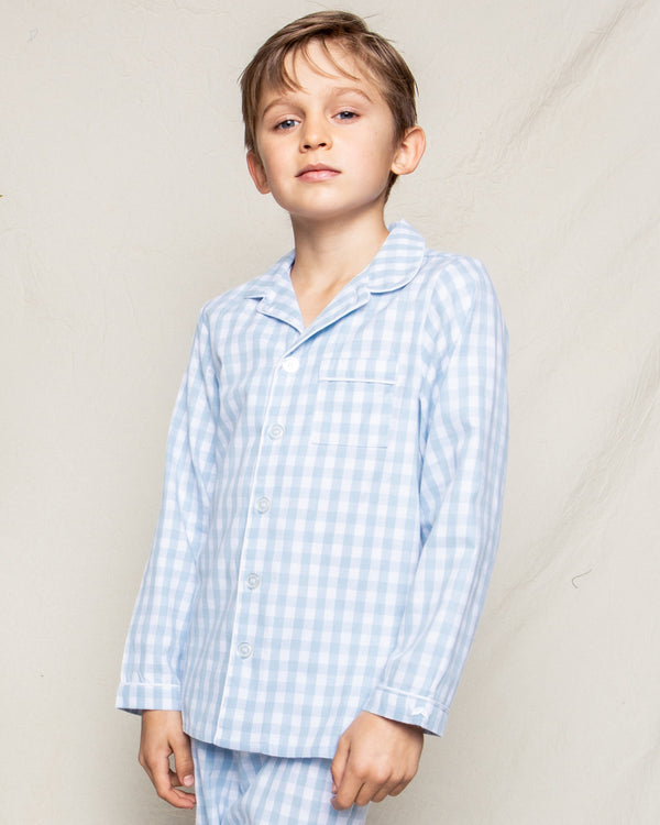Kid's Twill Pajama Set, Light Blue Gingham