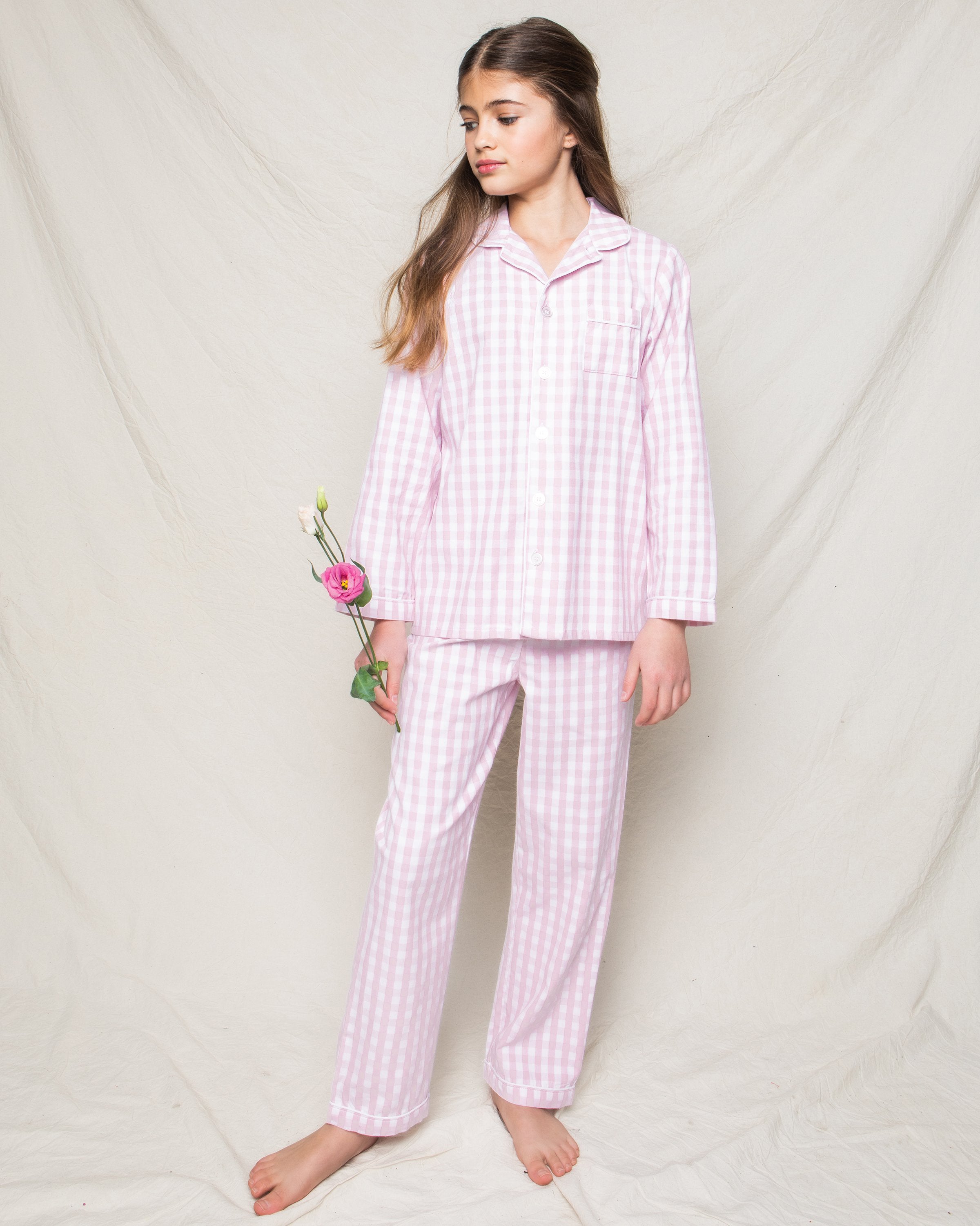Kid's Twill Pajama Set, Pink Gingham