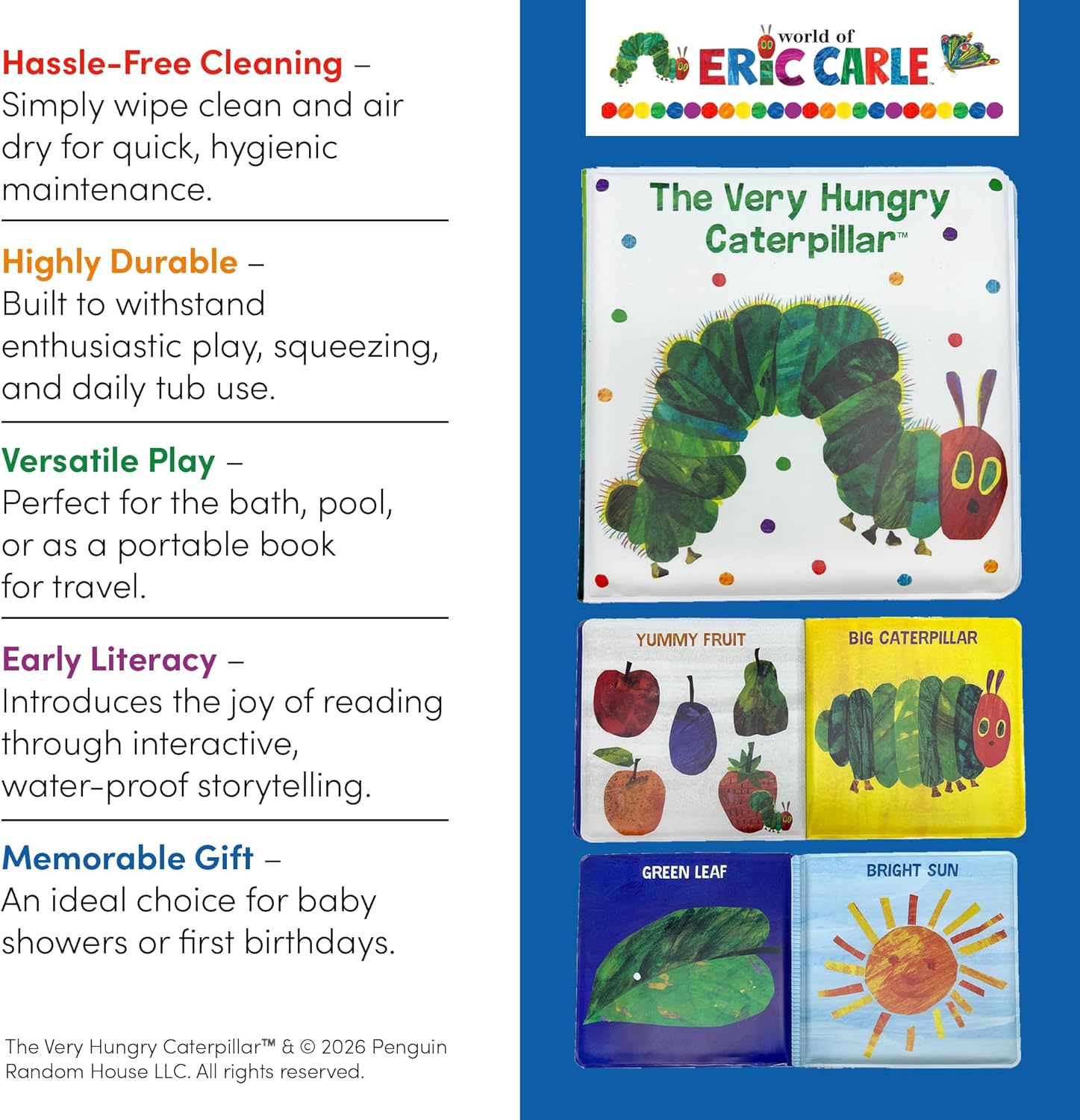 Kids Preferred World of Eric Carle The Very Hungry Caterpillar 6 Inch Vinyl Bath Book