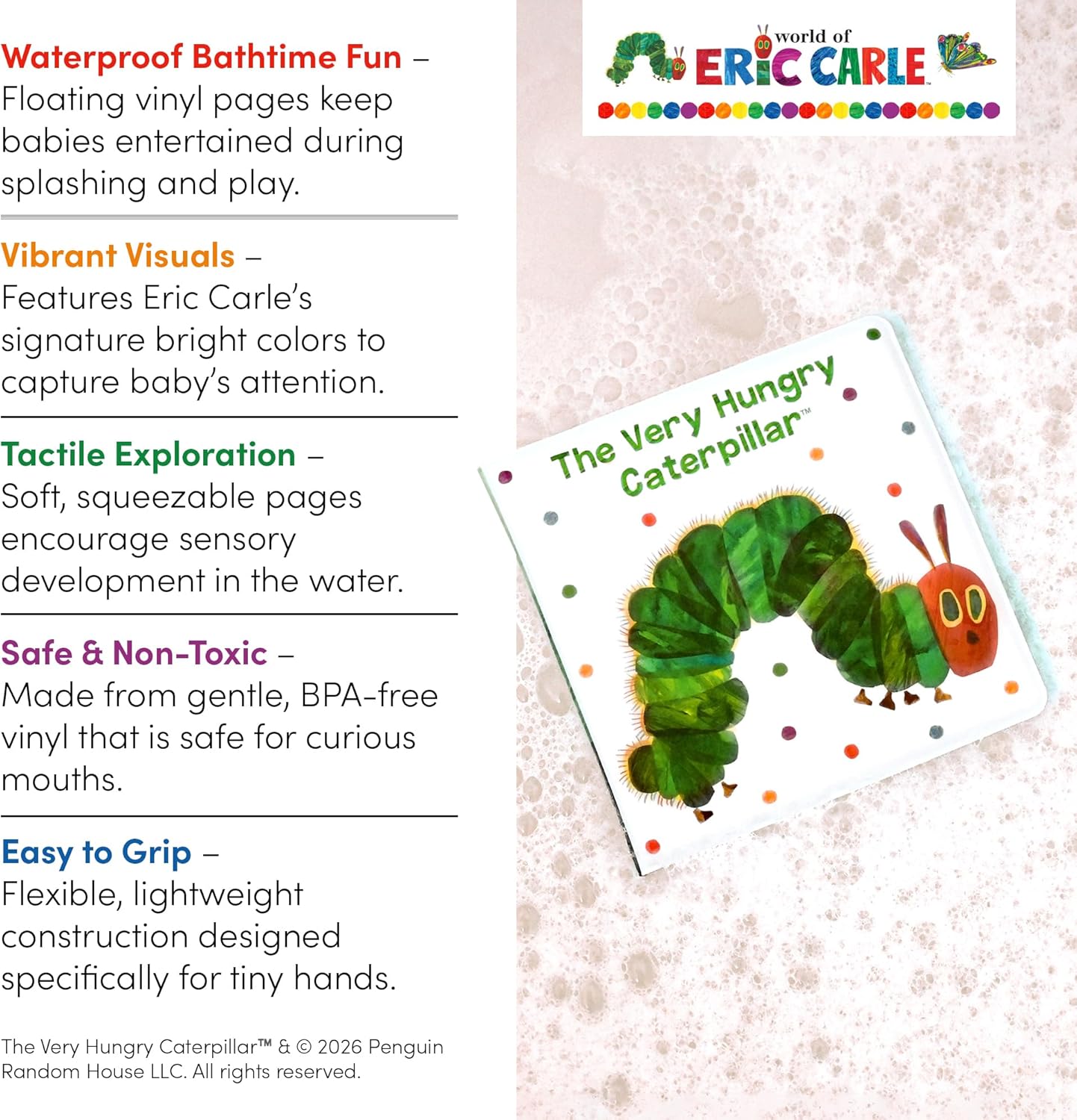 Kids Preferred World of Eric Carle The Very Hungry Caterpillar 6 Inch Vinyl Bath Book