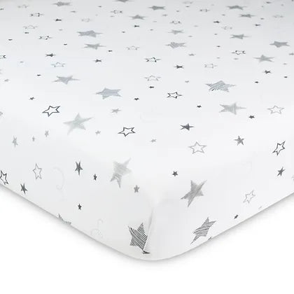 Knitted Jersey 100% Cotton Crib Sheet - Gray Super Stars