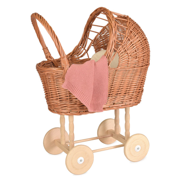 Handcrafted Les Petits Wicker Pram with Knitted Blanket, AS-IS, FINALSALE