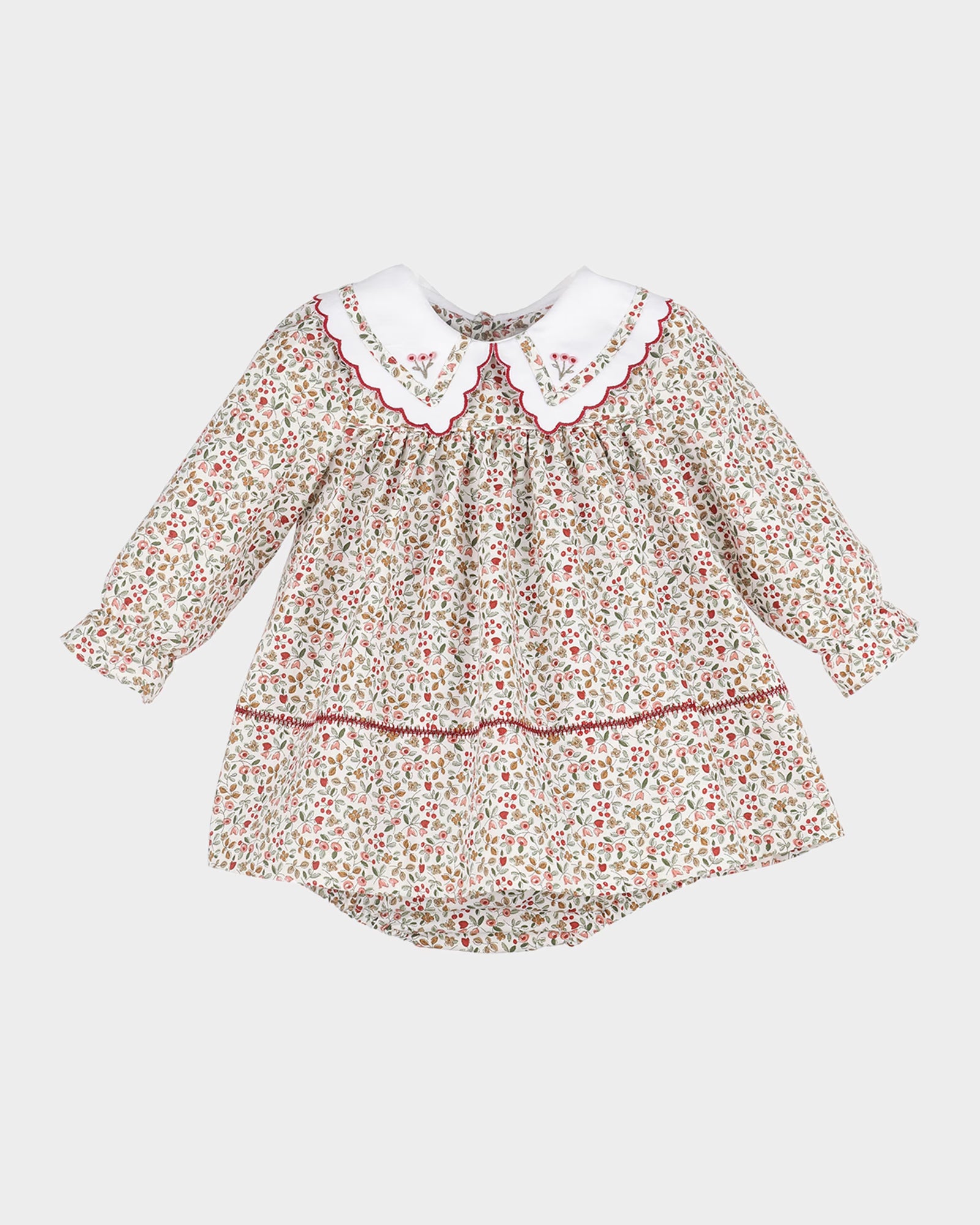 Sophie & Lucas Claret Berries Red Miller Dress & Bloomer Set, Embroidery Handmade