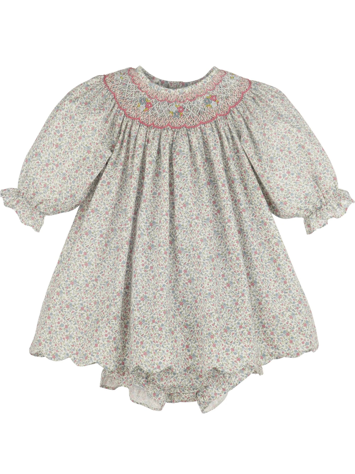 Luli & Me Fall Blossom Set, Pink Dress & Bloomers Set, Embroidery Handmade