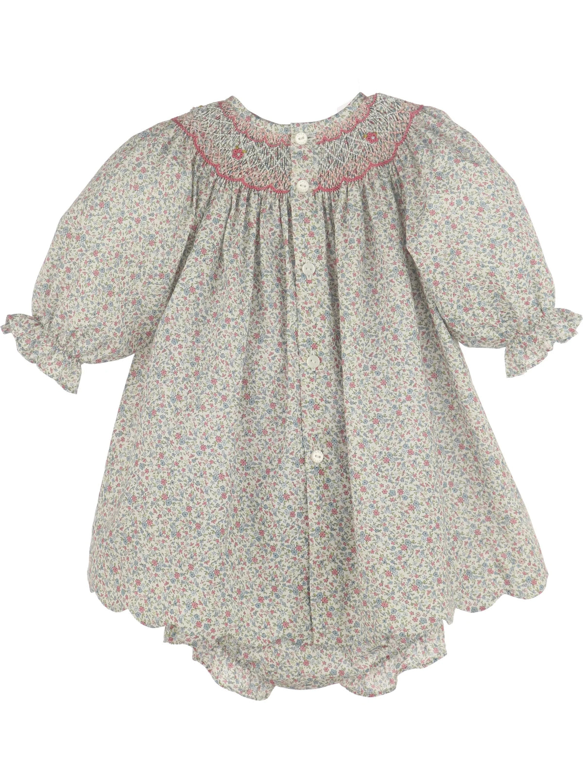 Luli & Me Fall Blossom Set, Pink Dress & Bloomers Set, Embroidery Handmade