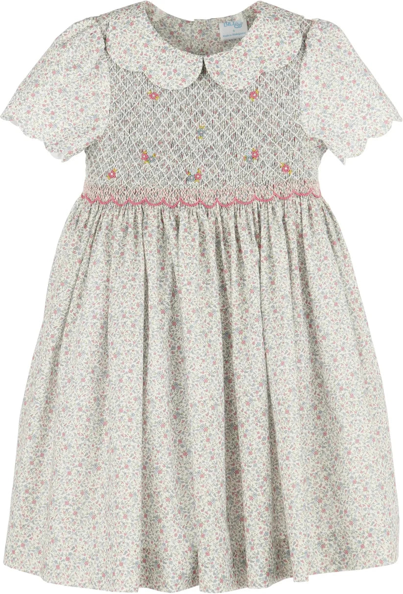 Luli & Me Fall Blossom Smocked, Pink Dress, Embroidery Handmade