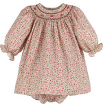 Luli & Me Mulberry Floral Bishop, Red Dress & Bloomers Set, Embroidery Handmade