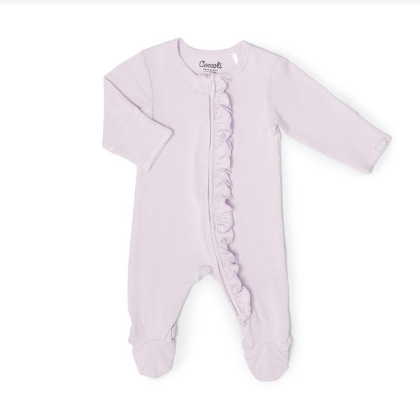 Modal Zipper Ruffle Footie, Lavender