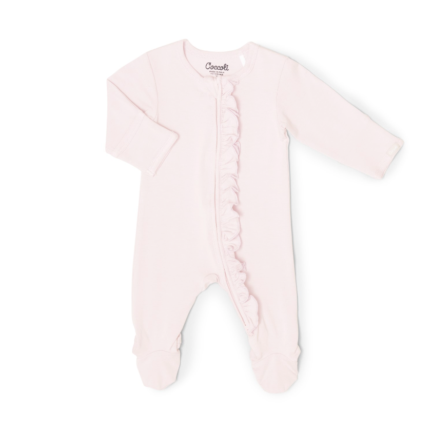 Modal Zipper Ruffle Footie, Light Pink