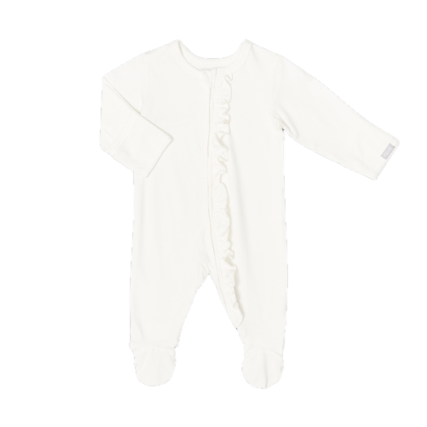 Modal Zipper Ruffle Footie, Cream