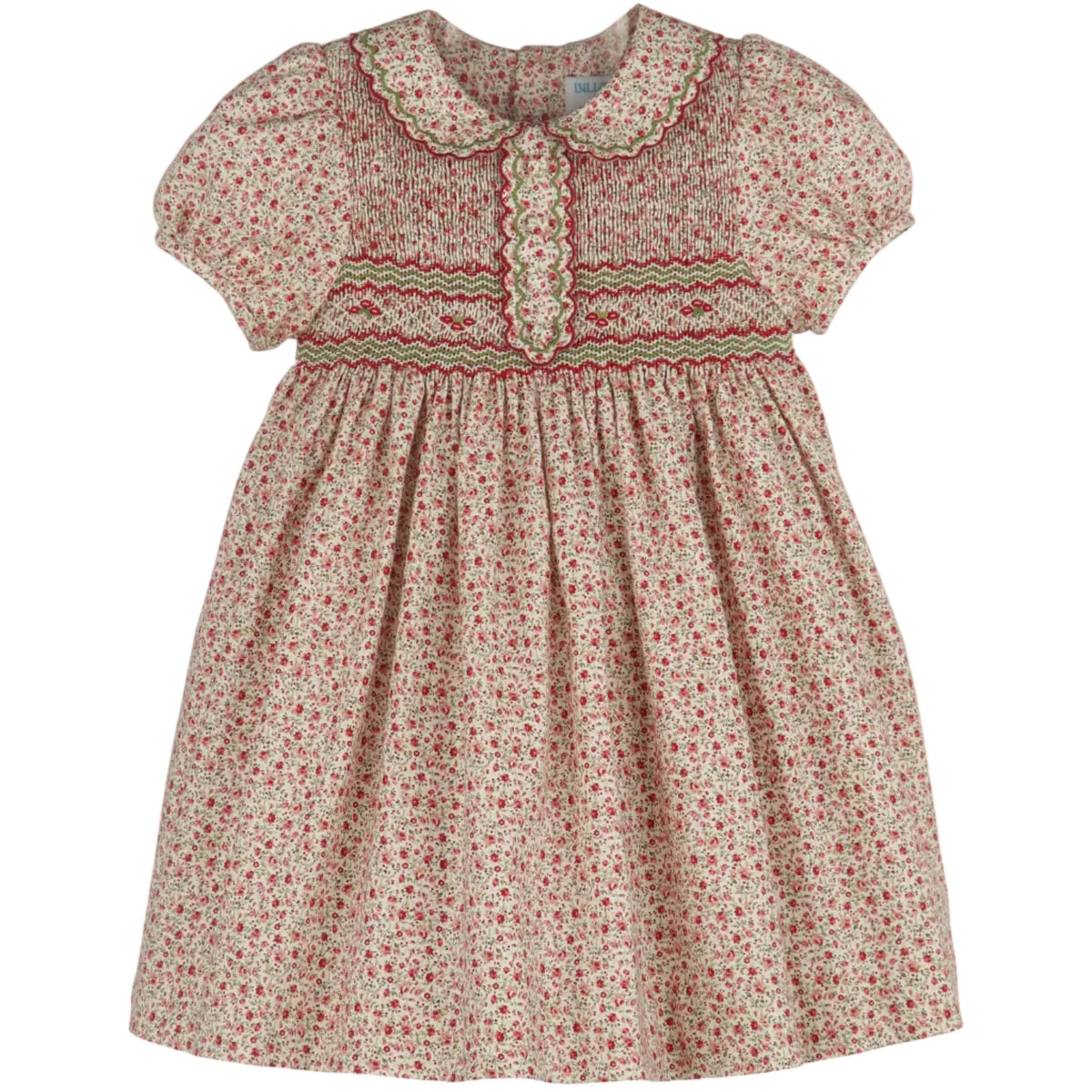 Luli & Me Mulberry Floral Smocked, Red Dress, Embroidery Handmade