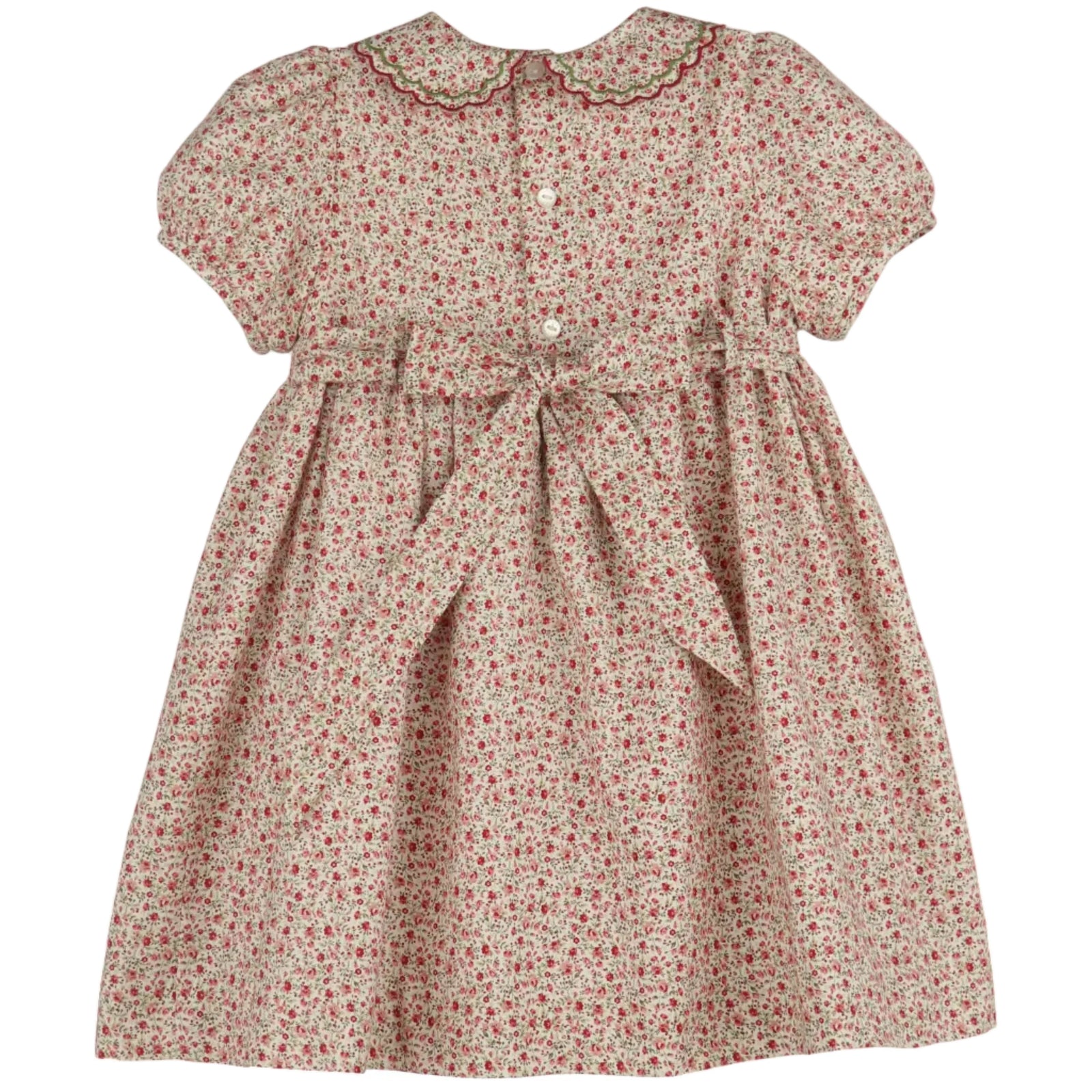 Luli & Me Mulberry Floral Smocked, Red Dress, Embroidery Handmade