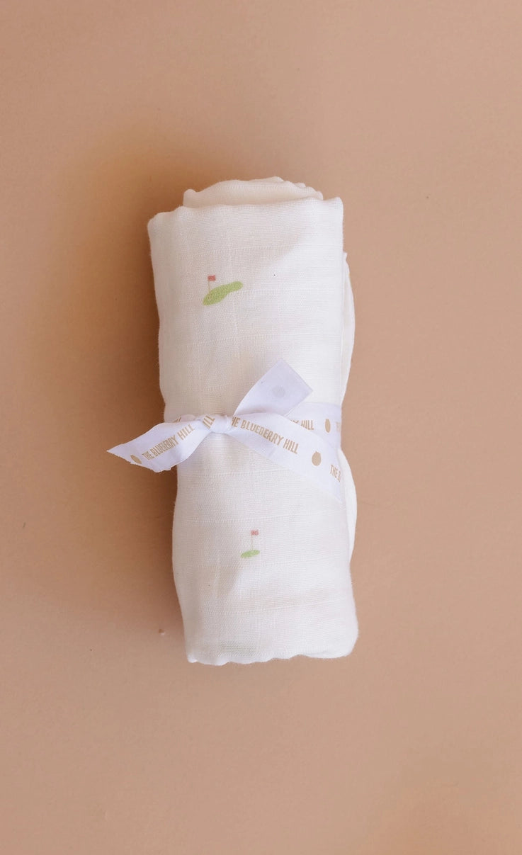 The Blueberry Hill Muslin Swaddle Golf Sport Organic Cotton Baby Blanket Gift