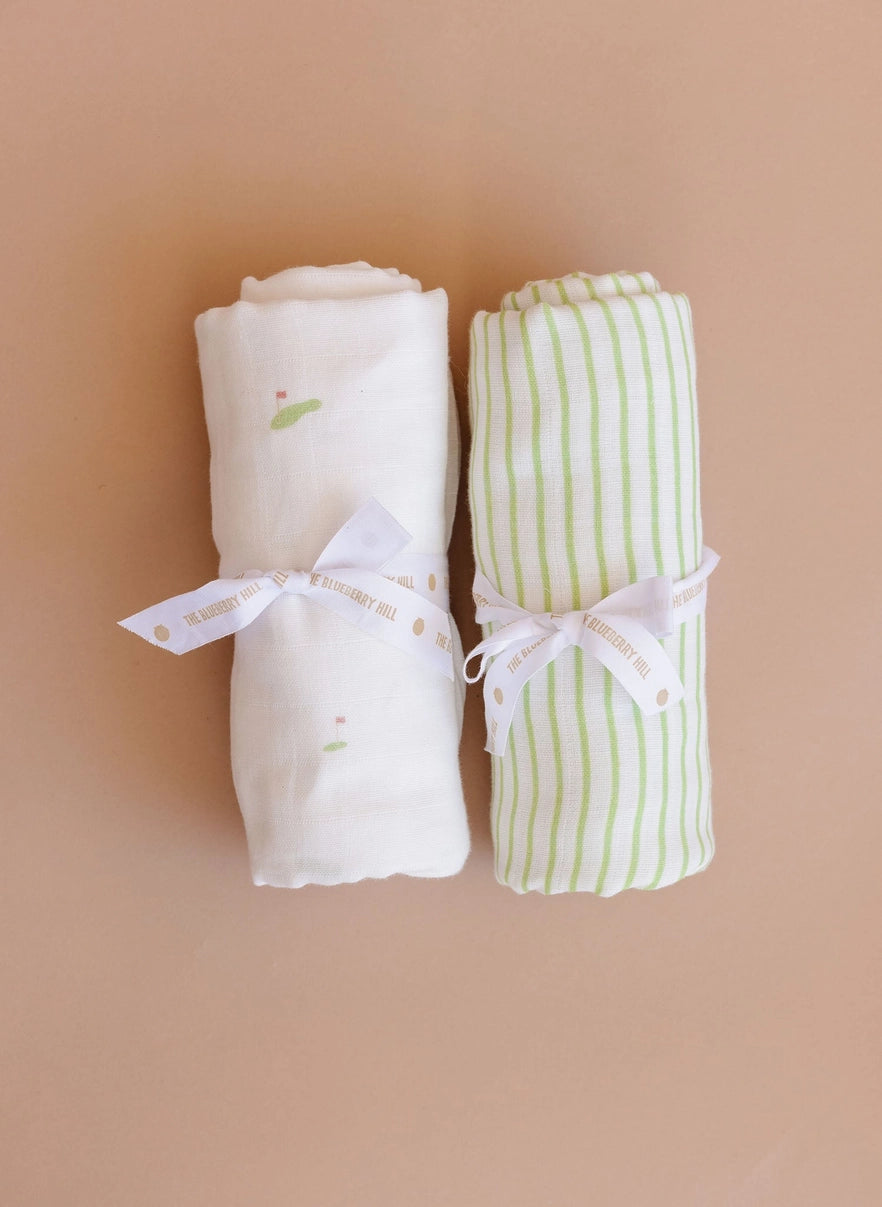 The Blueberry Hill Muslin Swaddle Golf Sport Organic Cotton Baby Blanket Gift