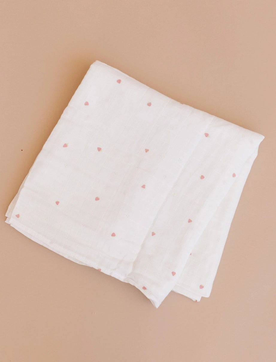 The Blueberry Hill Muslin Swaddle Strawberry Organic Cotton Baby Blanket Gift