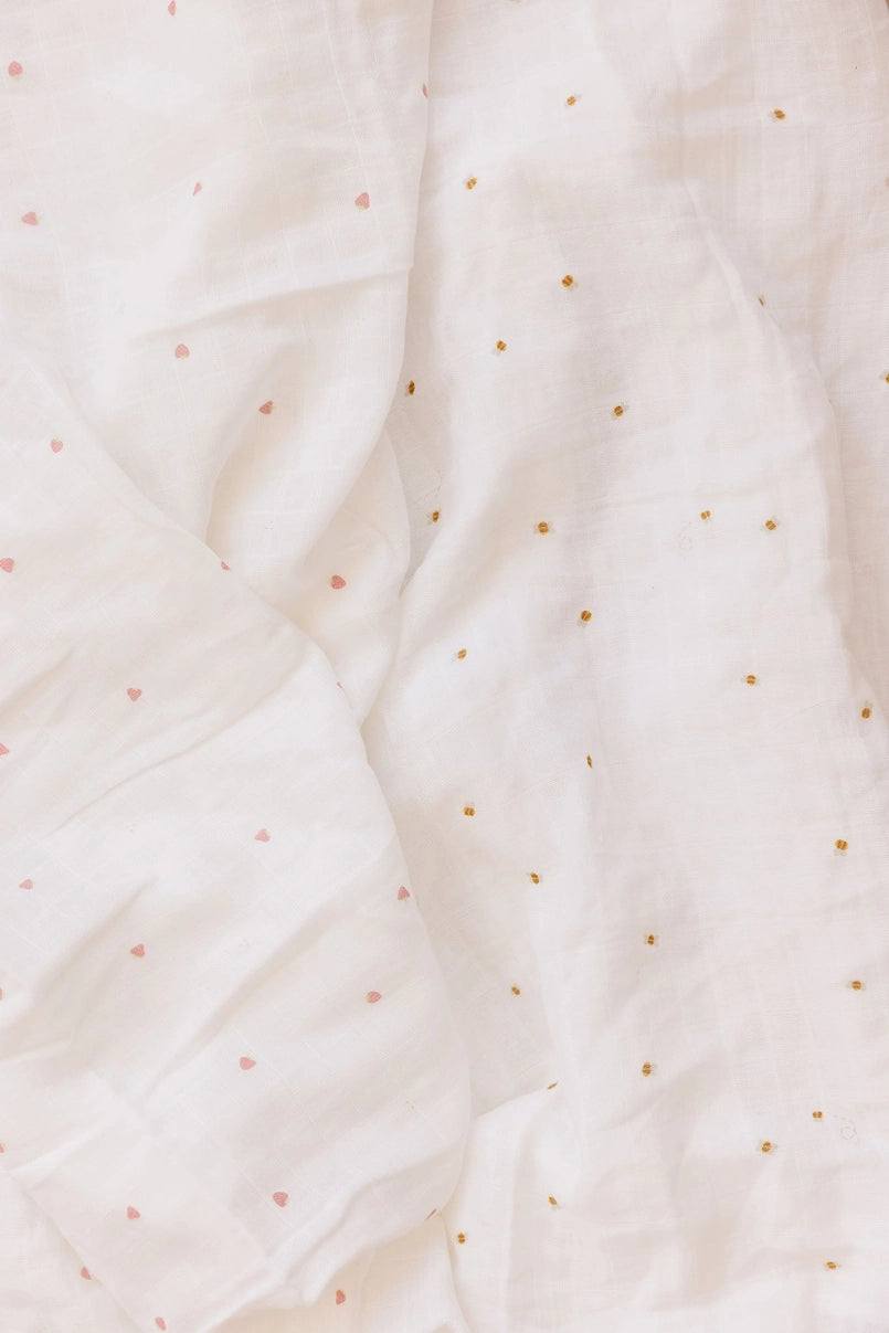 The Blueberry Hill Muslin Swaddle Strawberry Organic Cotton Baby Blanket Gift