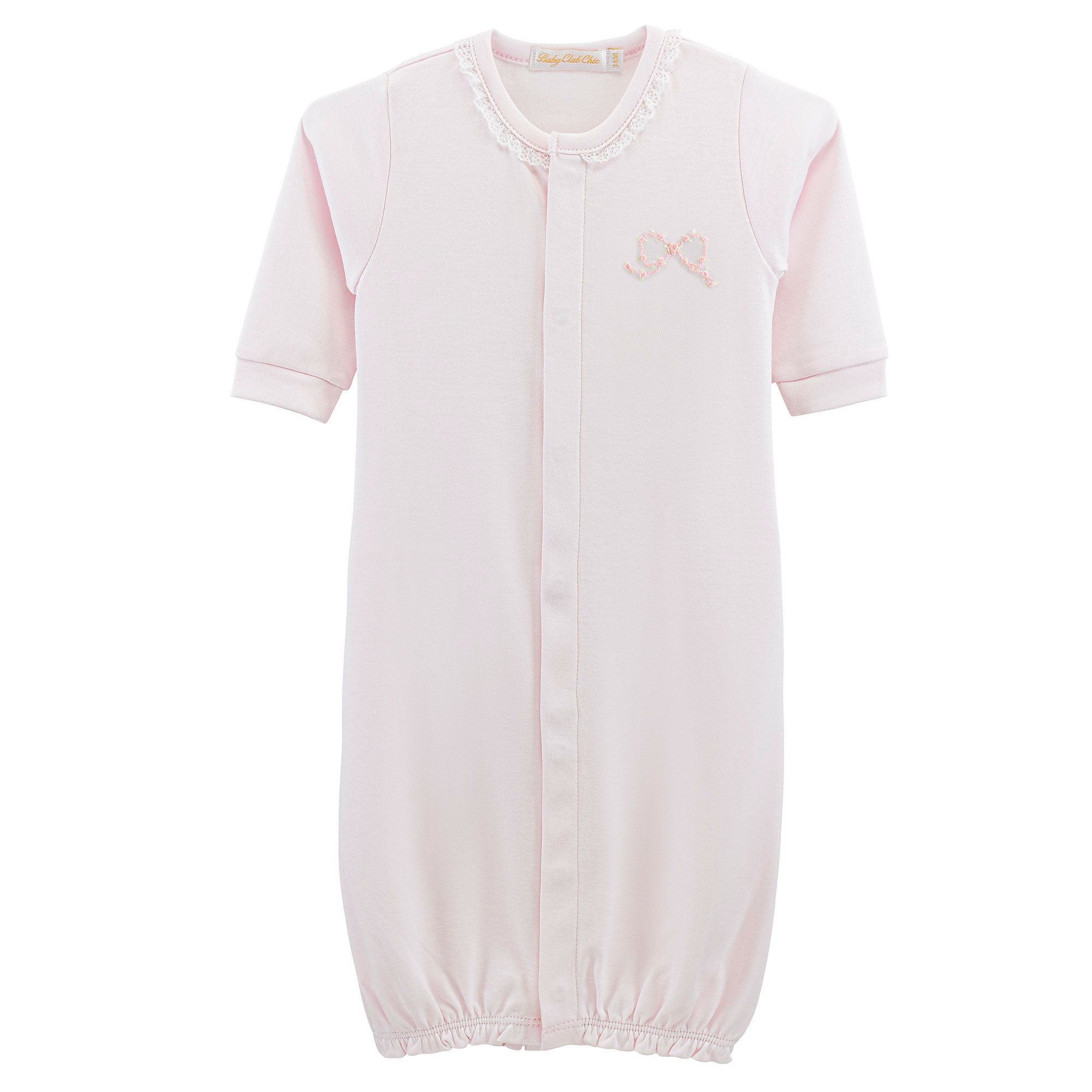 Baby Club Chic Pretty Bows Pink Convertible Gown with Lace Trim