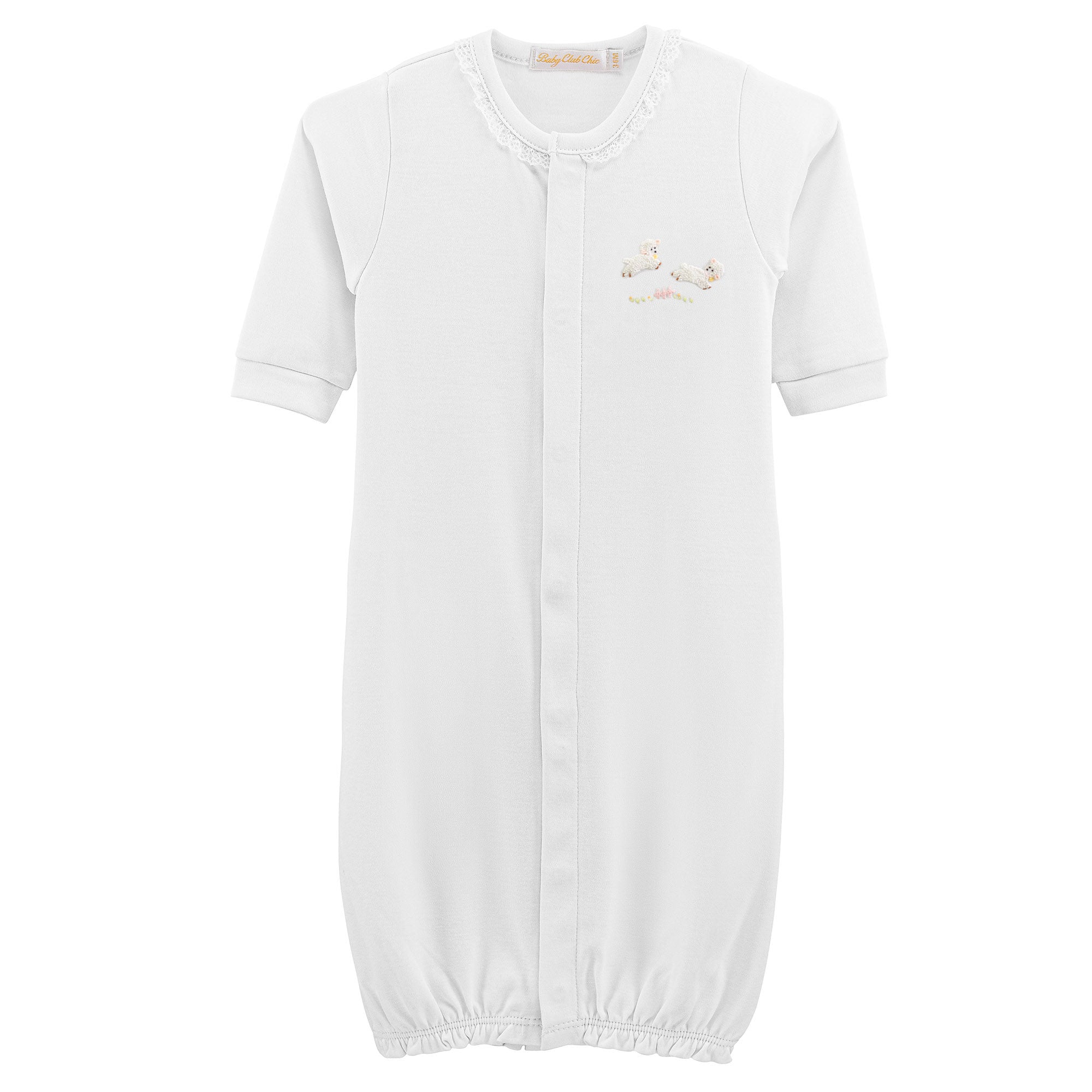 Baby Club Chic Baby Lambs - Pink Convertible Gown with Lace Trim