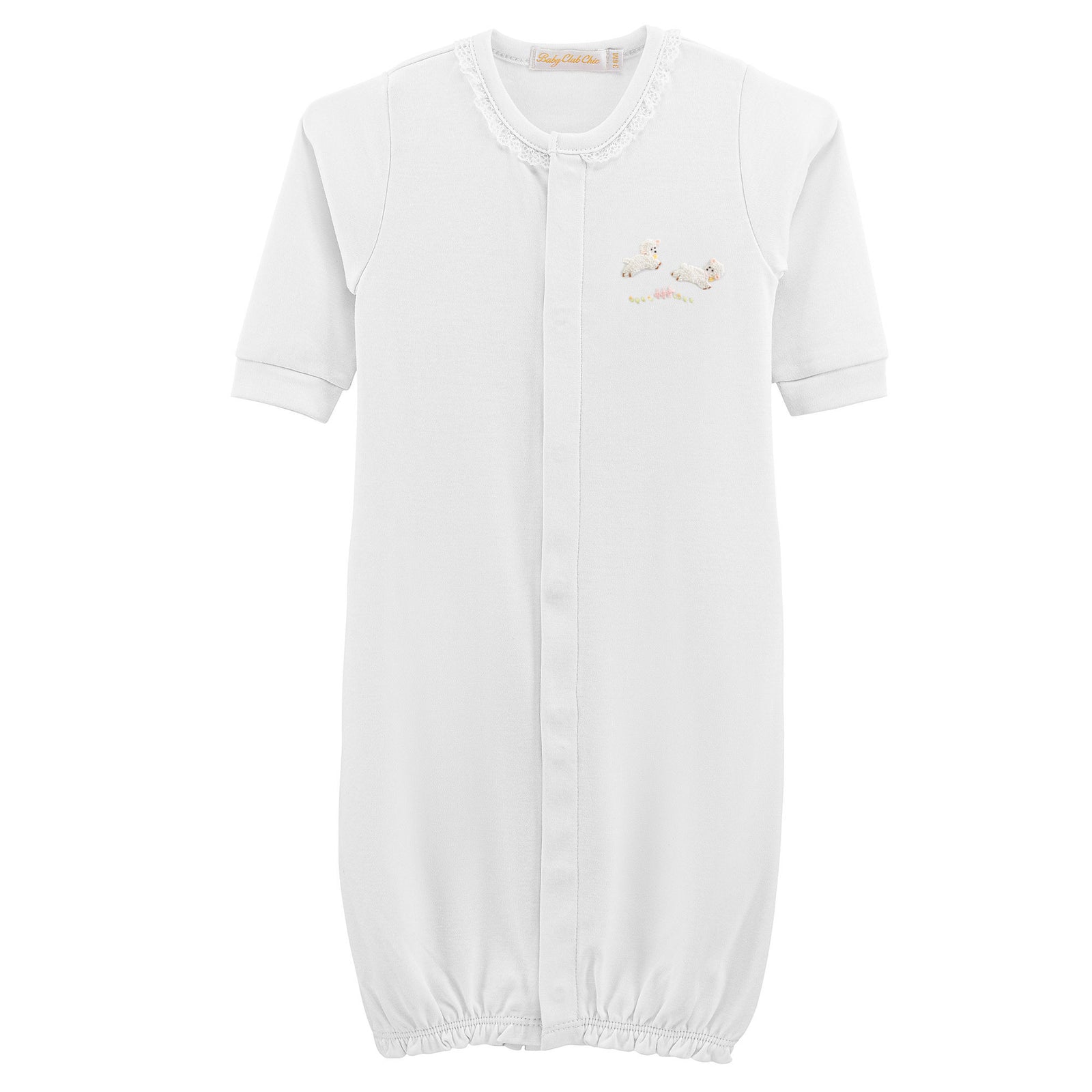 Baby Club Chic Baby Lambs - Pink Convertible Gown with Lace Trim