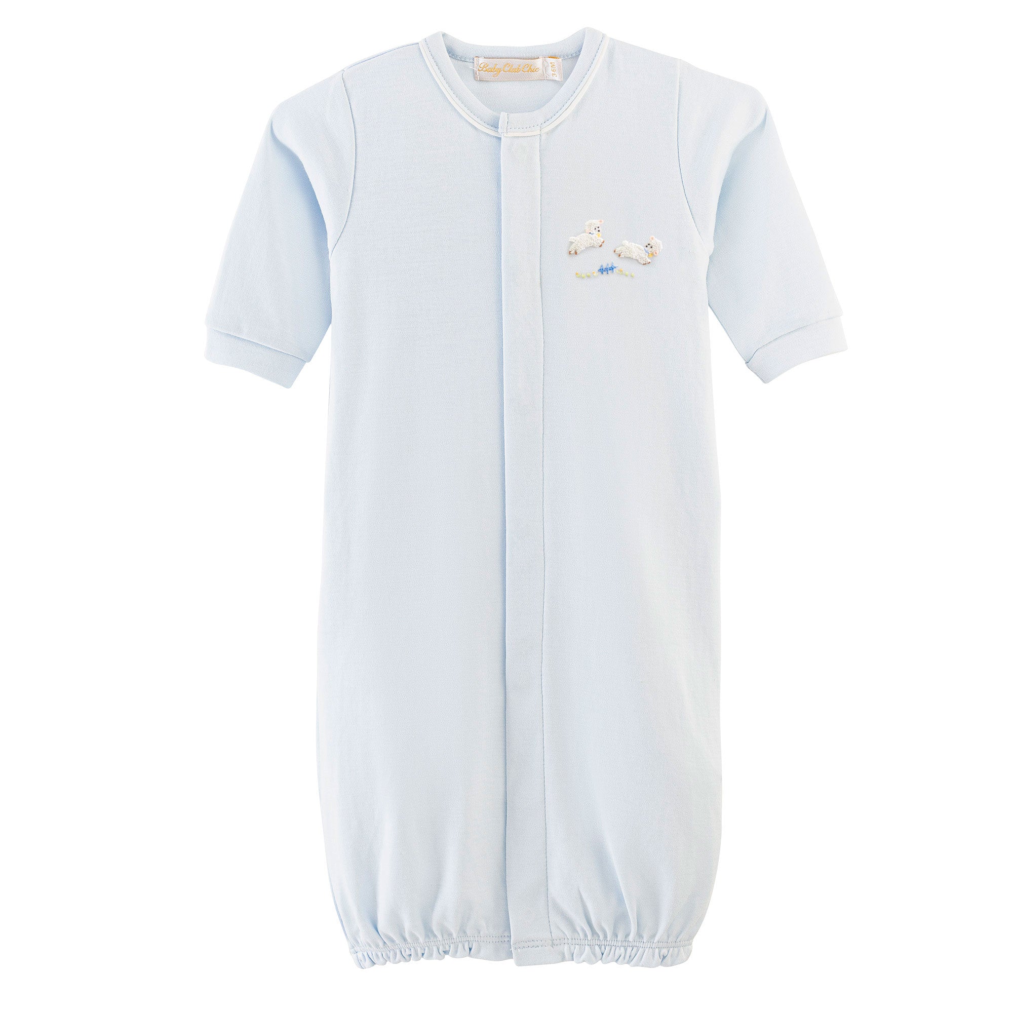 Baby Club Chic Baby Lambs Blue Convertible Gown with Piping Trim