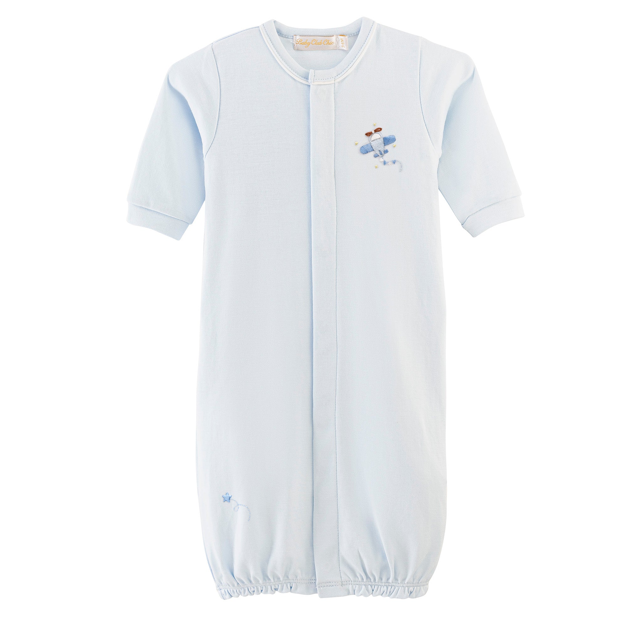 Baby Club Chic Sky Adventure Blue Convertible Gown with Piping Trim