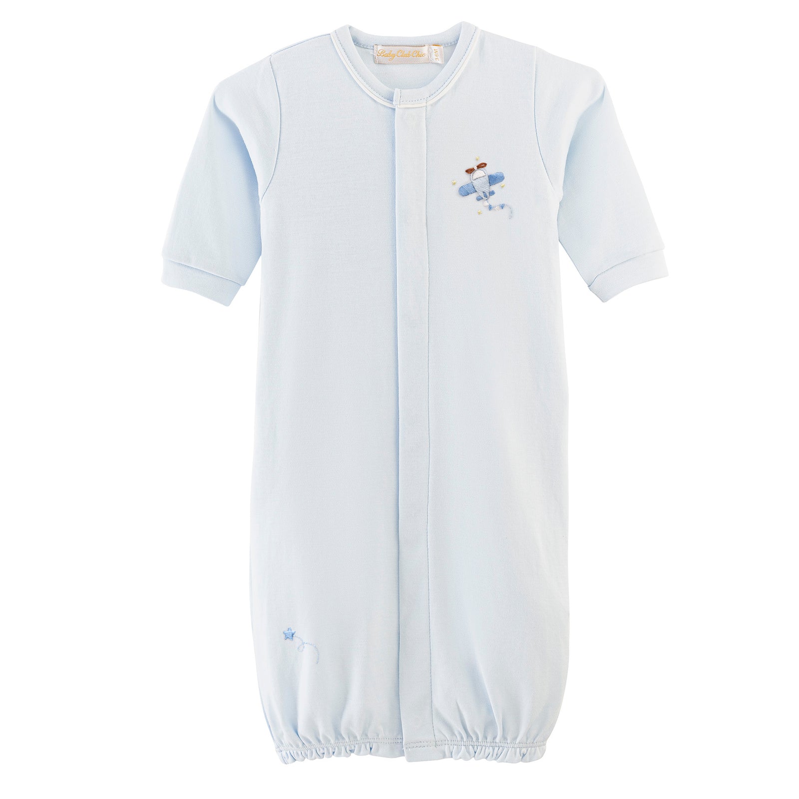 Baby Club Chic Sky Adventure Blue Convertible Gown with Piping Trim
