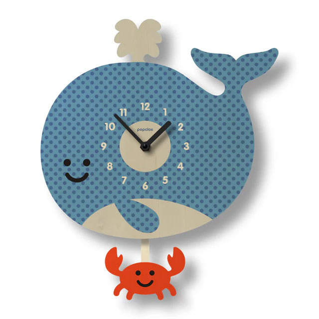 Popclox Pendulum Clock, Whale (Wood)