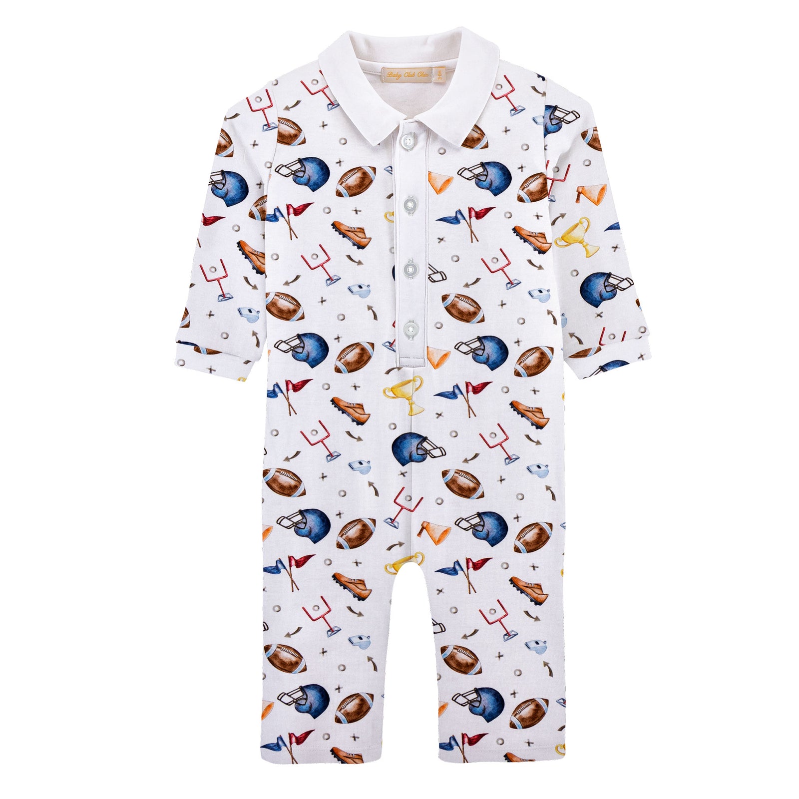 Baby Club Chic Game Day Printed Pima Playsuit with Point Collar