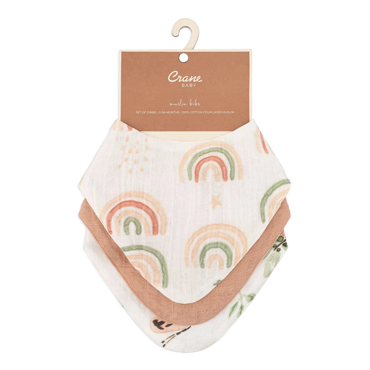 Crane Baby Parker Rainbow/Butterfly Bandana-Style Muslin Bib Set