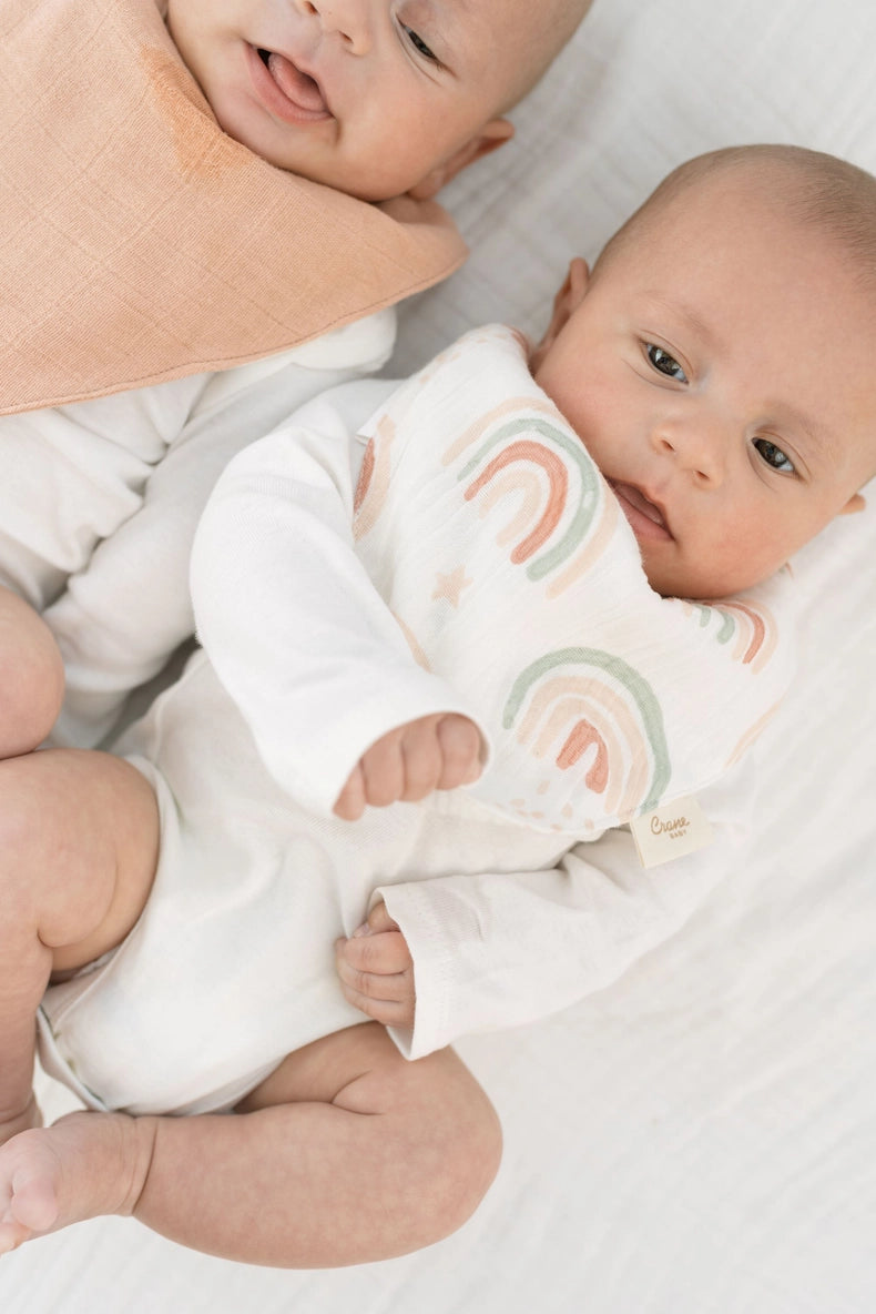 Crane Baby Parker Rainbow/Butterfly Bandana-Style Muslin Bib Set