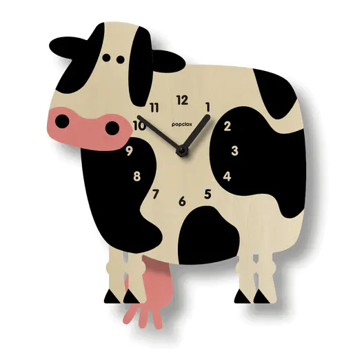 Popclox Pendulum Clock, Cow (Wood)