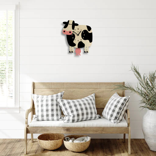 Popclox Pendulum Clock, Cow (Wood)
