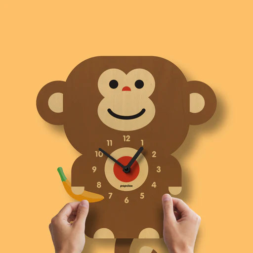 Popclox Pendulum Clock, Monkey (Wood)