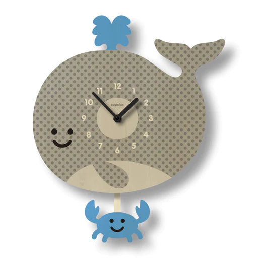 Popclox Pendulum Clock, Whale (Wood)