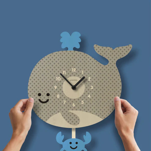 Popclox Pendulum Clock, Whale (Wood)