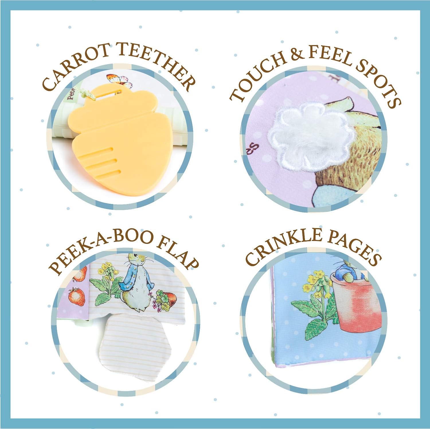 Peter Rabbit Soft Teether Book with Sensory Teether Spine and Teether Toy