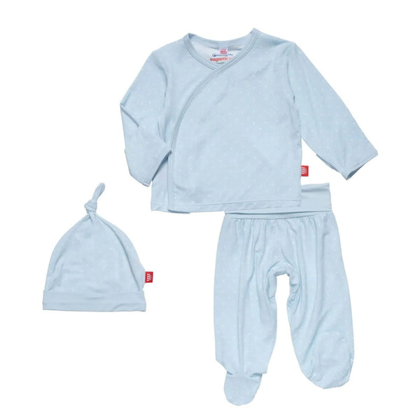 Pin Dot Modal Magnetic Cozy Sleeper Gown + Hat Set, Blue