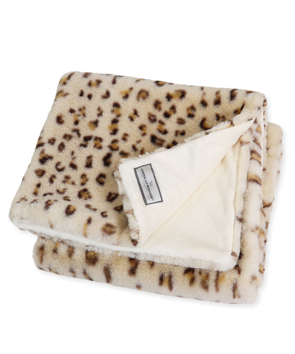 Plush Blanket, Cream Leopard