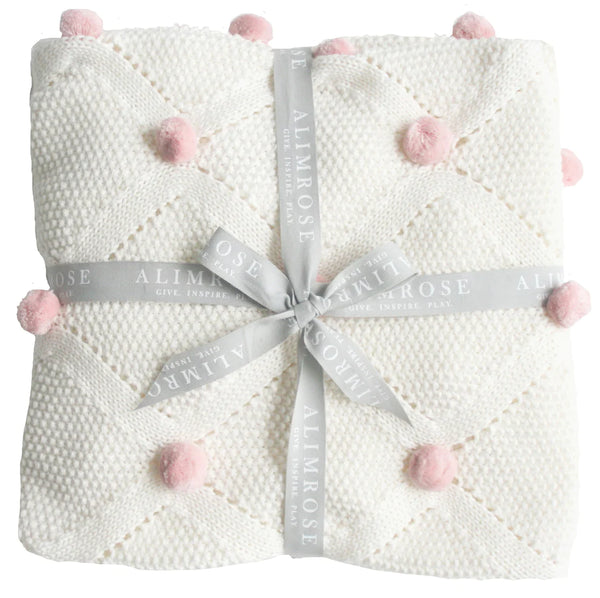 Pom Pom Baby Blanket, Ivory Pink