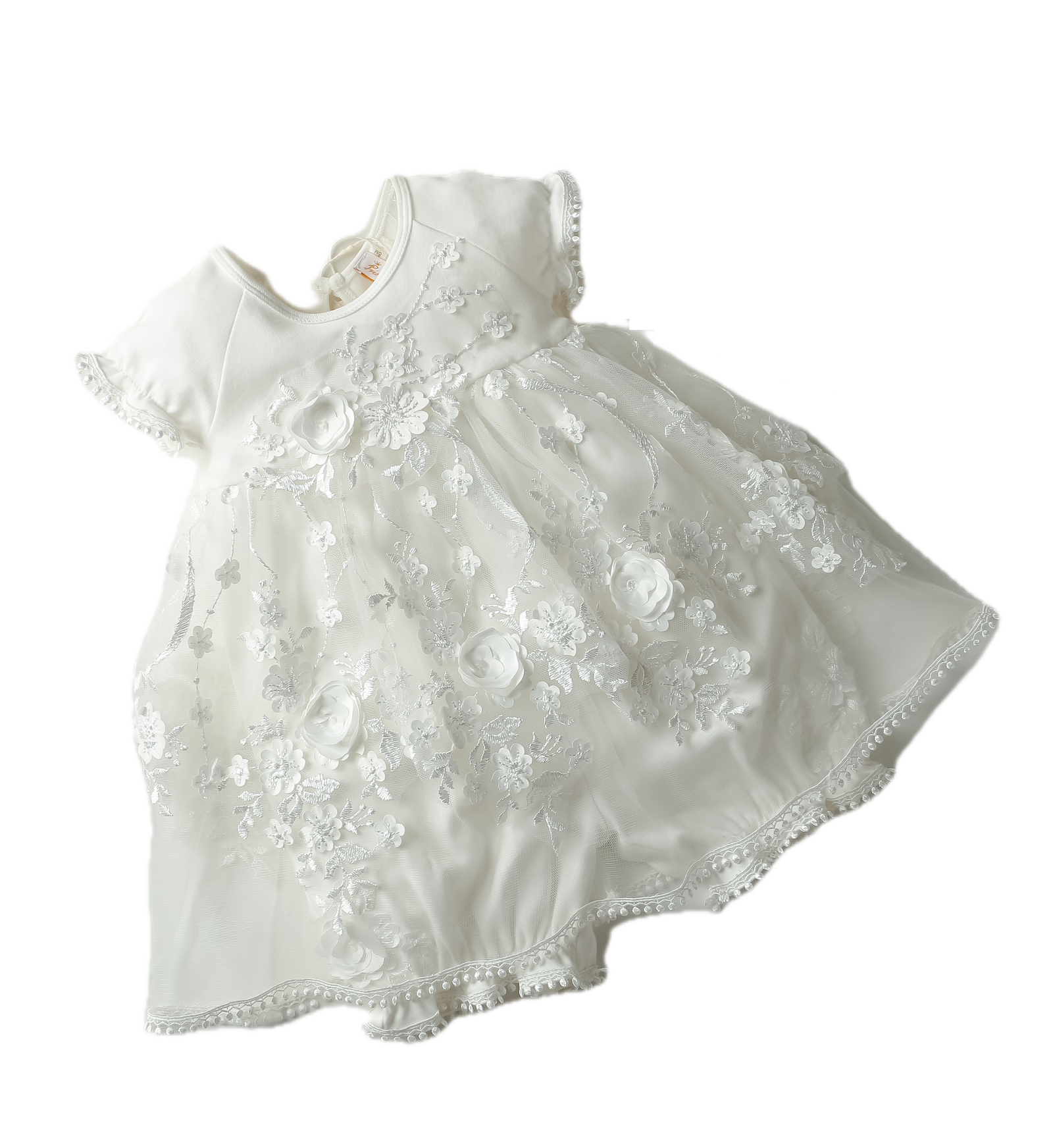 Embroidered with 3D Floral, Romper SS, Headpiece