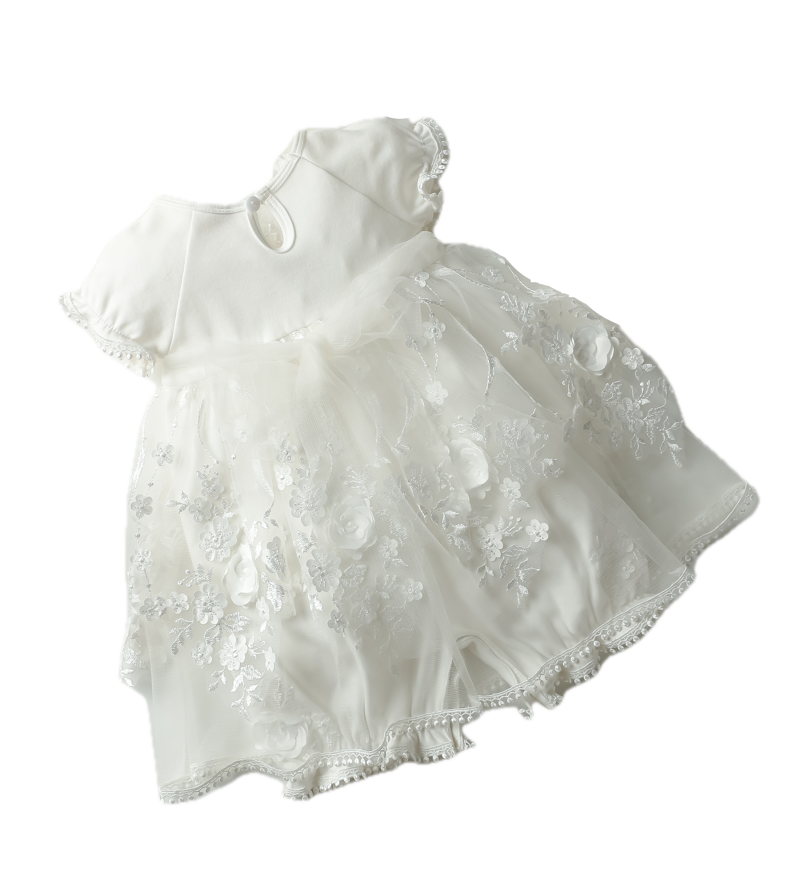 Embroidered with 3D Floral, Romper SS, Headpiece