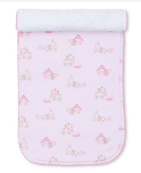 Pups In Action Burp Cloth, Pink