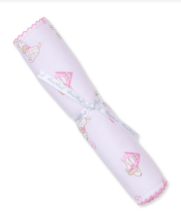 Pups In Action Burp Cloth, Pink