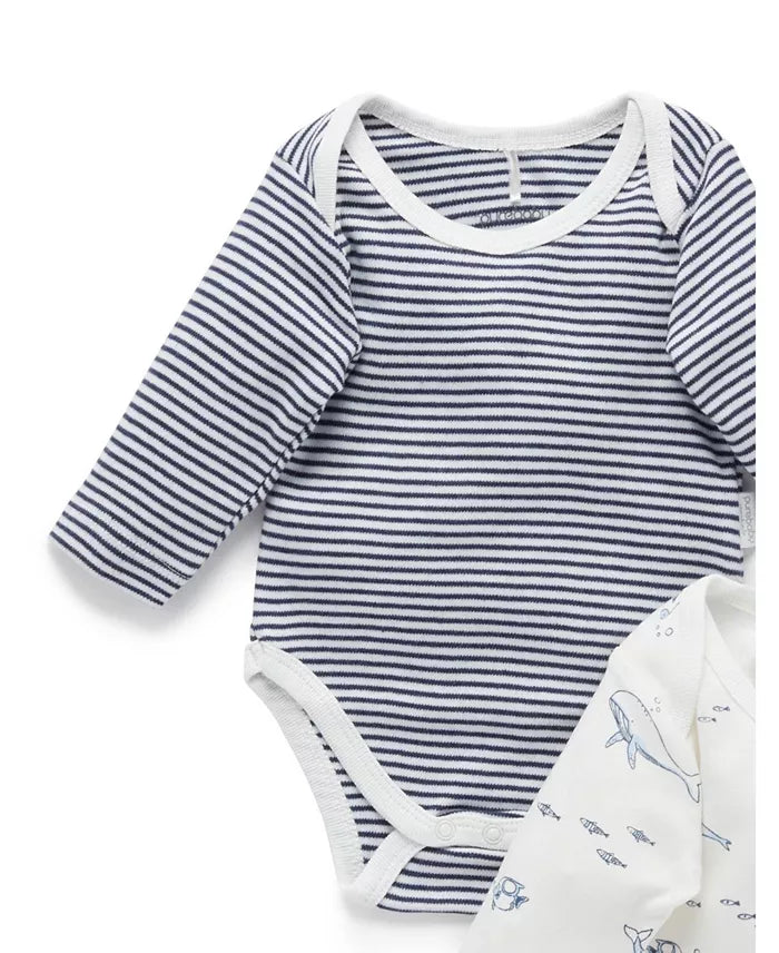 Purebaby 2 Pack Long Sleeve Bodysuit, Nautical