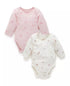 Purebaby 2 Pack Long Sleeve Bodysuit, Pale Pink Blossom Pack